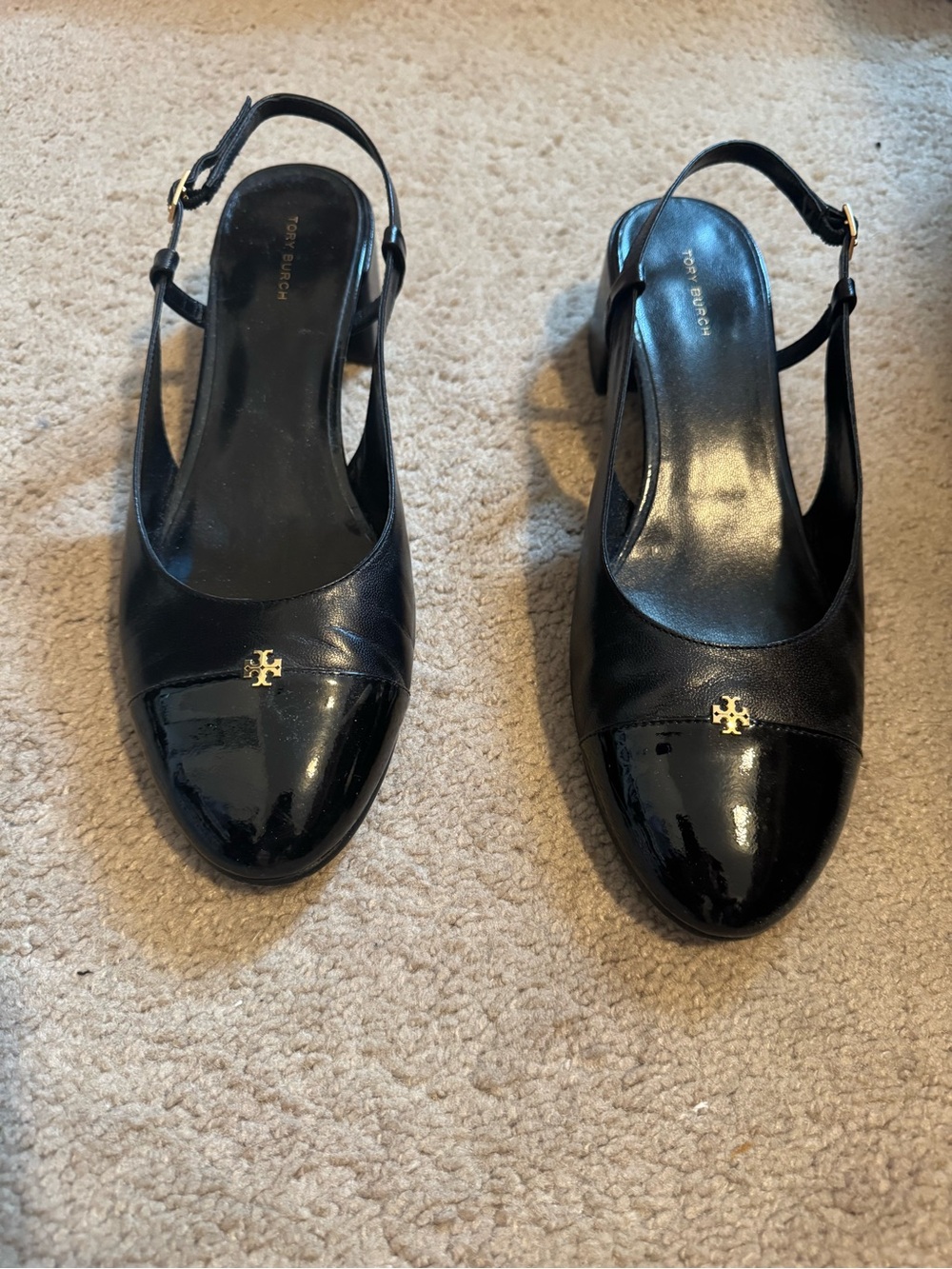 Tory Burch Black Patent & Leather Slingback Low Heels - Size 11